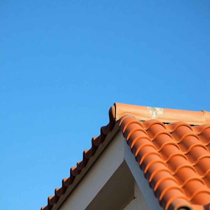 Detalle de un tejado de teja ocre bajo cielo azul en Sevilla