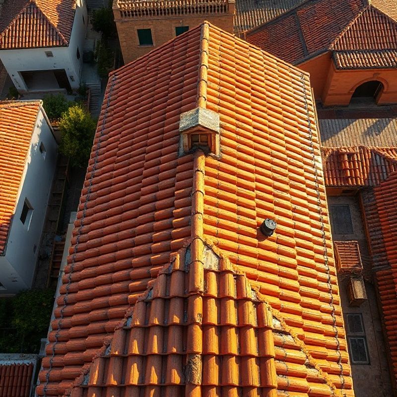 Vista aérea de un tejado de teja terracota en Sevilla