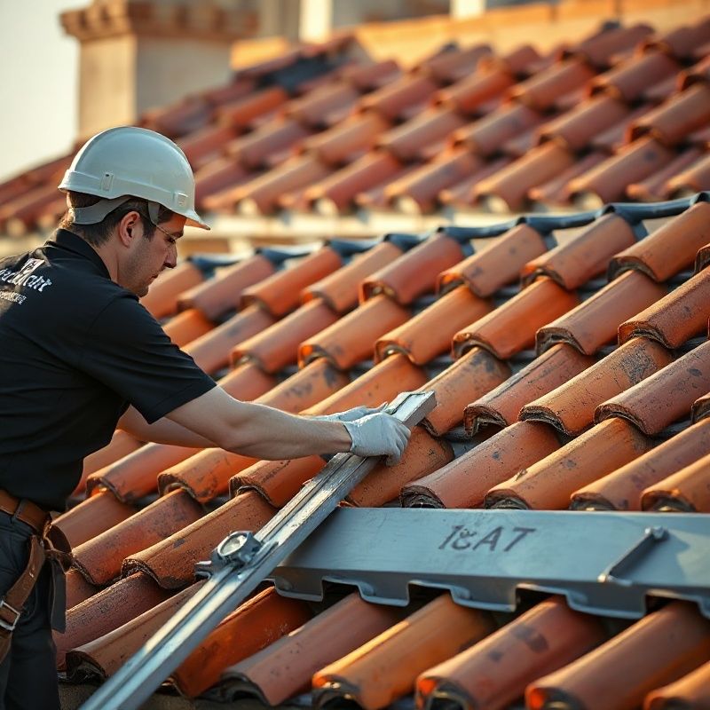 Técnico midiendo un tejado de teja cerámica en Sevilla